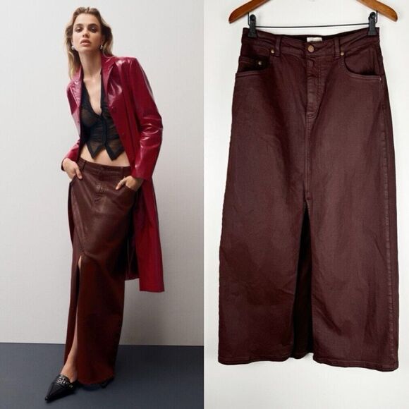 Anthropologie Sz 12 The Madi Front-Slit Denim Skirt by Pilcro MSRP$160.00 - Picture 1 of 6